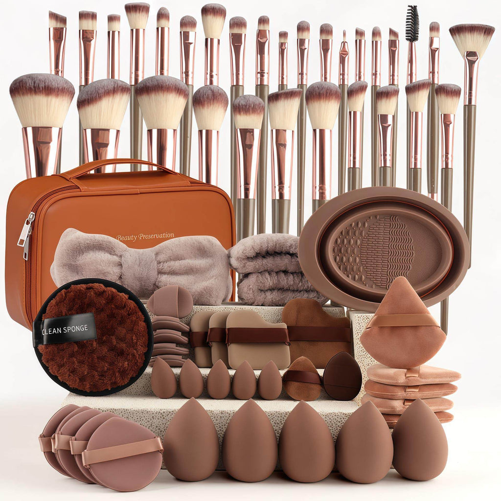 Makeup brushes, powder puffs, and beauty tools